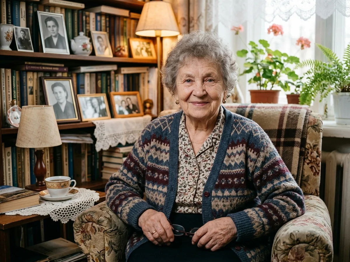 Аватар Татьяны Волковой, пожилая женщина с добрым взглядом, домашняя обстановка
